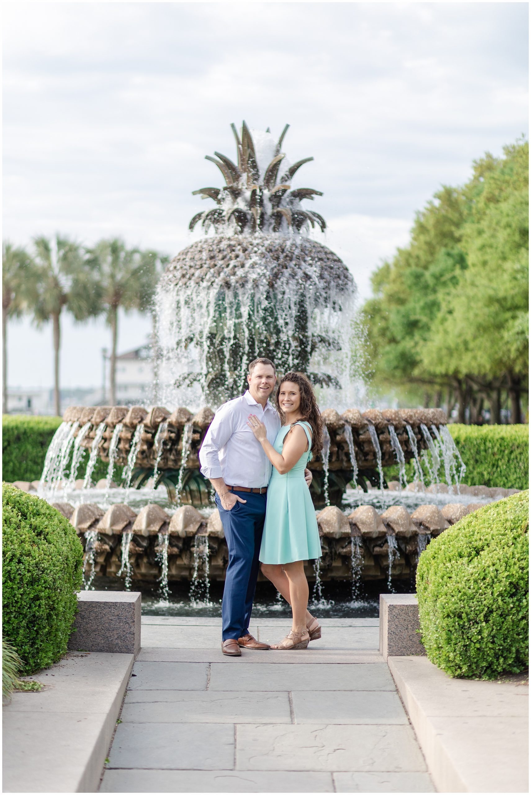 Charleston Pineapple Fountain Engagement Photo