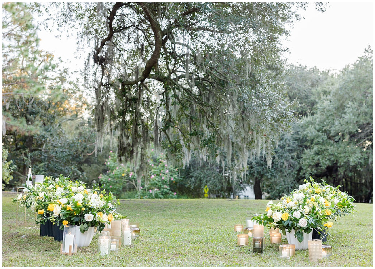 Hampton Park Charleston Proposal with yellow flowers and candles
